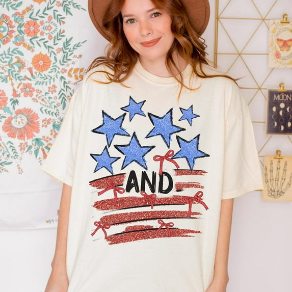 Sam Soft Stars And Stripes Vintage Shirt Coquette 4th of July T-Shirt Stars and Stripes Graphic Tee Red White and Blue ShirtFull Size S-5XL