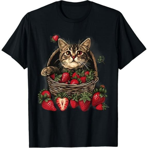 Sam Soft Strawberry Cat Animal Print Drawing Strawberry Fruit Cat T-Shirt