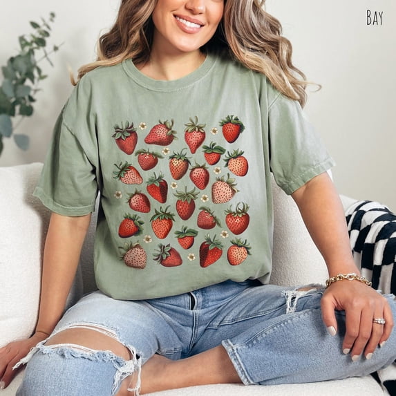 Sam Soft Strawberry Smiles Cottage Core Shirt, Gardening Aesthetic Shirt, Shirt, Summer Shirt, Strawberry Shirt, Gift For Her