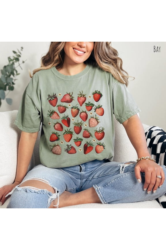 Strawberry Smiles Cottage Core Shirt, Gardening Aesthetic Shirt, Shirt, Summer Shirt, Strawberry Shirt, Gift For Her