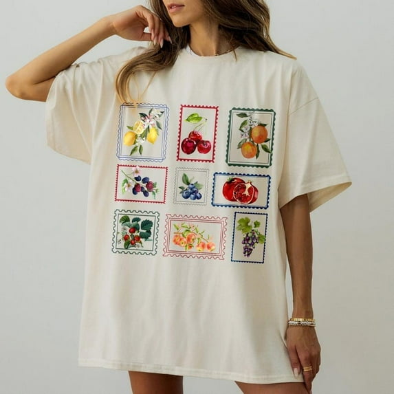 Sam Soft Summer Fruit Stamp Tshirt, Aesthetic Summer Tee Unisex Cotton Tee, Full Size S-5XL
