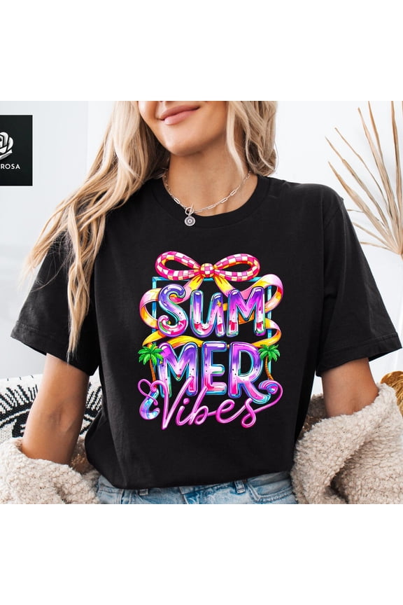 Summer Vibes Shirt, Checkered Bow Shirt, Beach Life T-Shirt, Cute Summer Clothes, Beach Lover Gift, Cute Vacation Tee, Summer Lover ApparelFull Size S-5XL