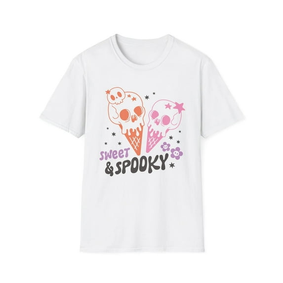 Sam Soft Sweet And Spooky & Skull Ice Cream Unisex White Cotton T-Shirt For Unisex Cotton Tee, Full Size S-5XL