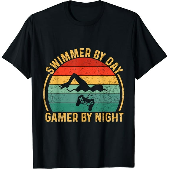 Sam Soft Swimmer By Day Gamer By Night Swimming Swim Lover Gaming T-Shirt Unisex Cotton Tee Full Size S-5XL
