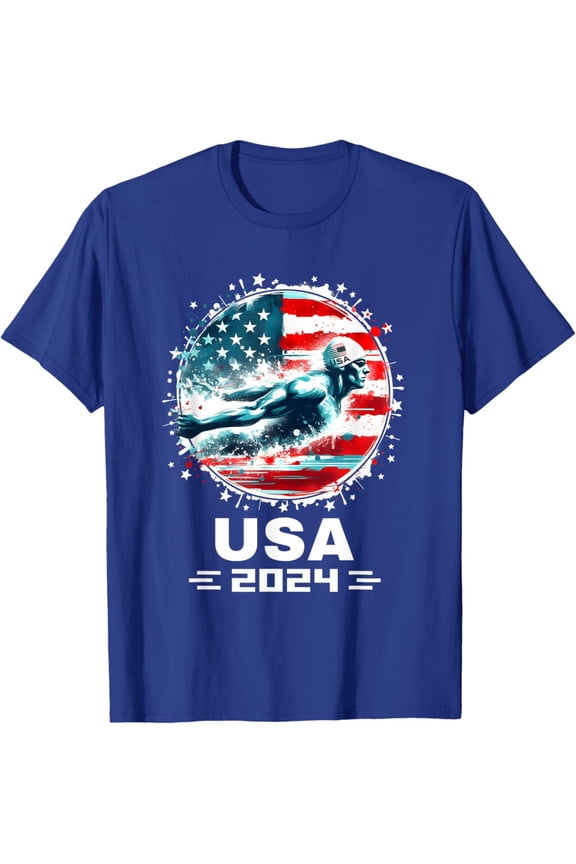 Swimming United States Team Apparel American Flag Swimming T-Shirt Unisex Cotton Tee Full Size S-5XL