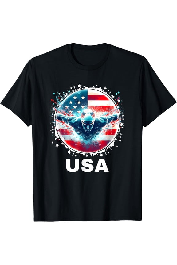 Swimming United States Team Apparel American Swimming Swim T-Shirt Unisex Cotton Tee Full Size S-5XL