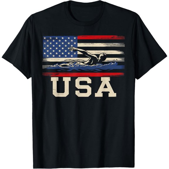 Sam Soft Swimming Usa Swimmer American Flag Patriotic Gift T-Shirt Unisex Cotton Tee Full Size S-5XL