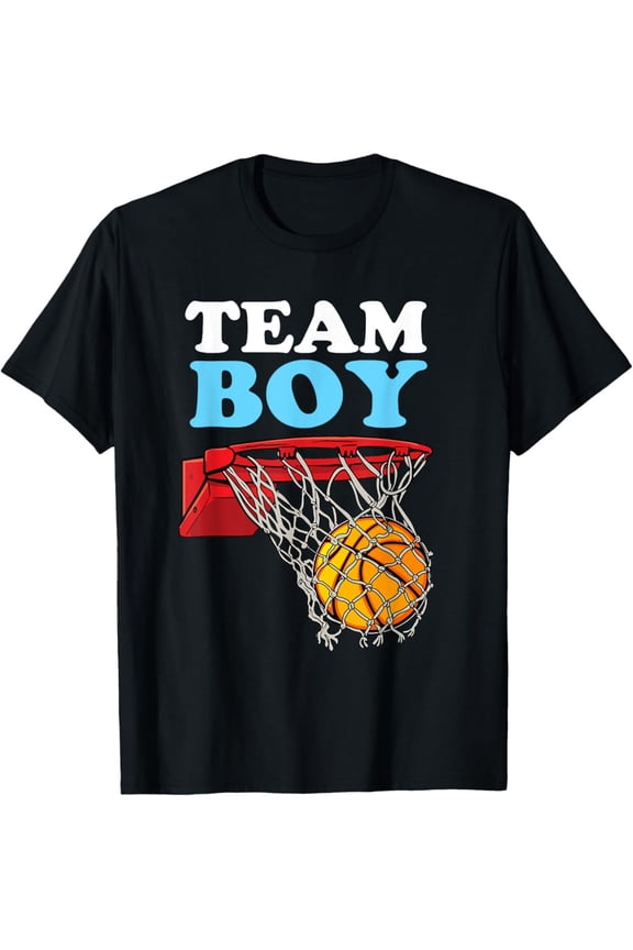 Team Boy Basketball Gender Reveal Blue Baby Shower Party T-Shirt