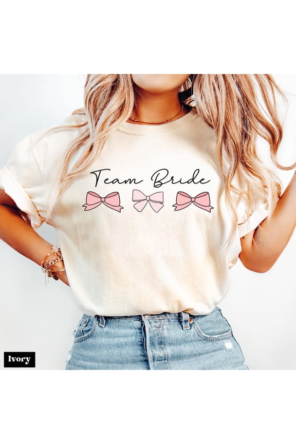 Team Bride Coquette Pink Bow Shirt, Bachelorette Party Shirts, Bride T-Shirt, Wedding Tee, Bridal Party , Team Bride Tee Full Size S-5XL