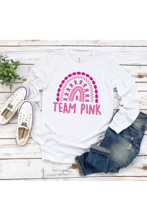 Team Pink Sweatshirt, Cancer Survivor Shirt, Cancer Warrior Sweatshirt, Breast Cancer Shirt, Cancer Awareness, Rainbow Unisex Long Sleeve Shirt