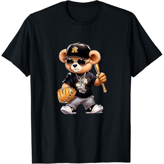 Sam Soft Teddy Fashion Bear Stylish Baseball Player Sport T-Shirt Full Size S-5Xl