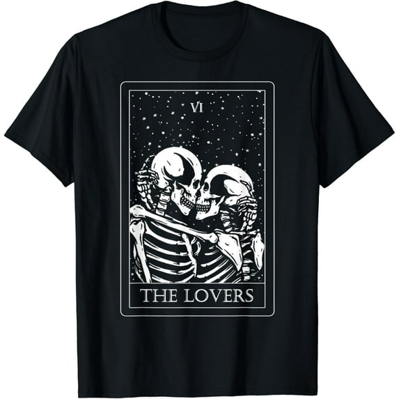 Sam Soft The Lovers Vintage Tarot Card Skeletons T-Shirt Timeless Tarot