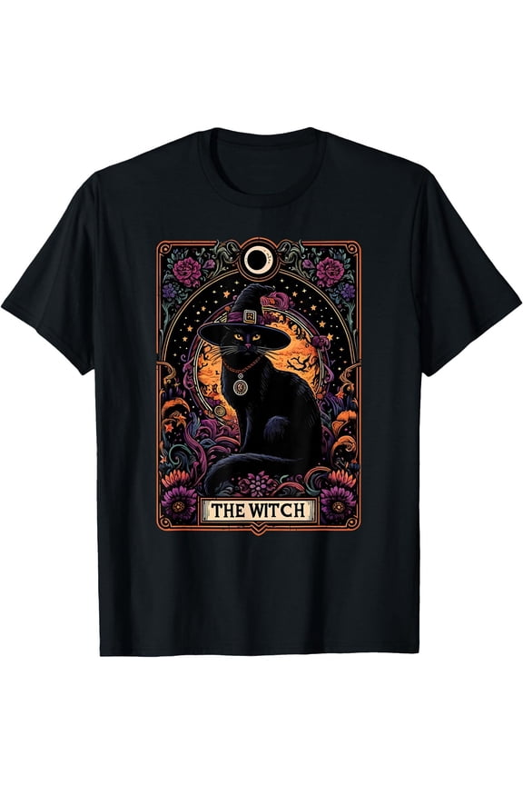 The Witch Cat Tarot Card Vintage Gothic T-Shirt, Unisex Tees All Size S-5XL
