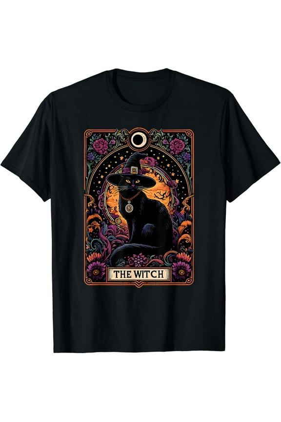 The Witch Cat Tarot Card Vintage Gothic T-Shirt