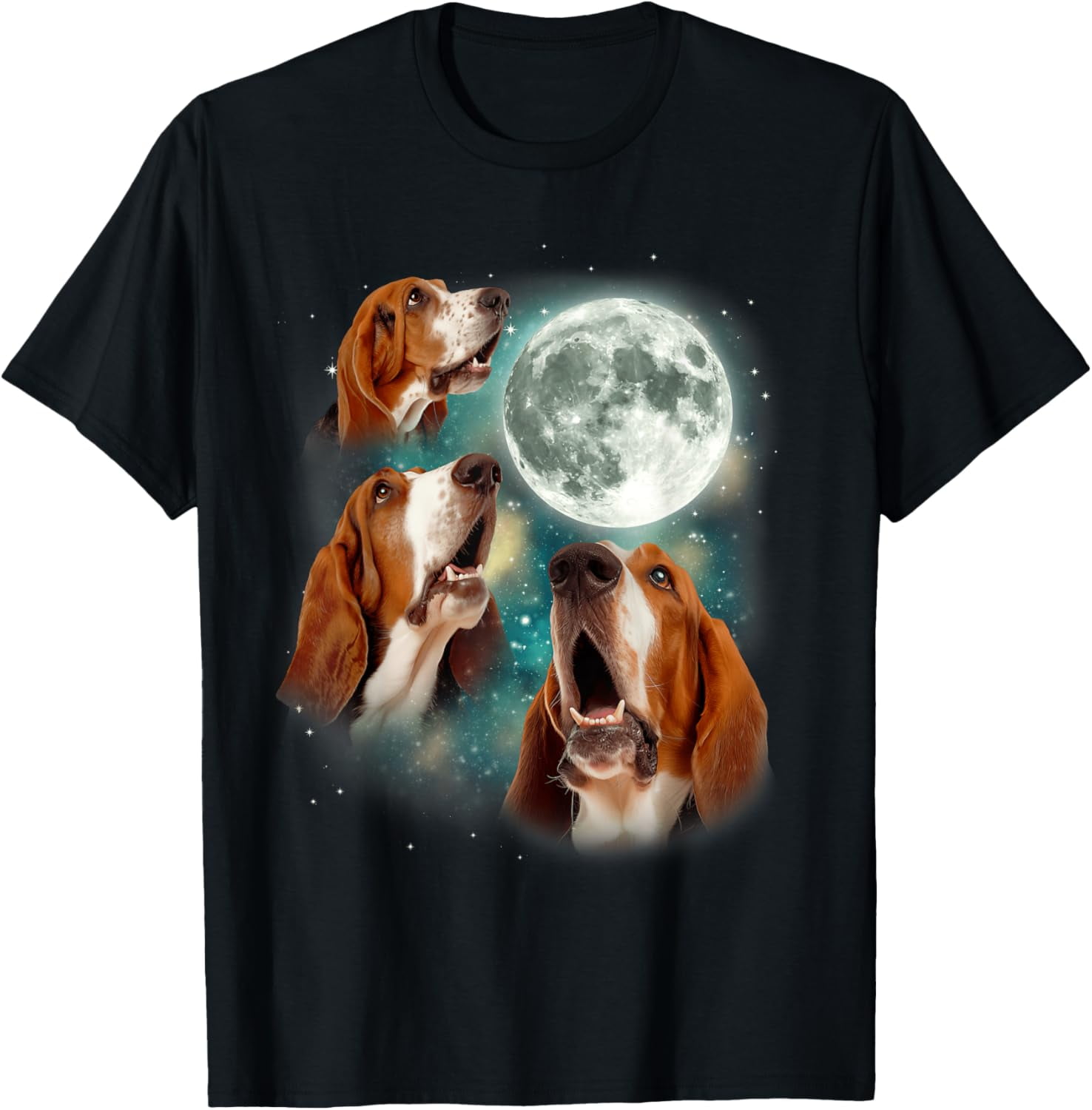 Sam Soft Three Basset Hound Moon | 3 Droopy Eared Hounds Howling Dog T ...