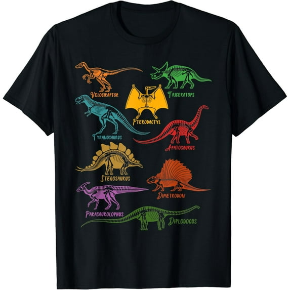 Sam Soft Types of Dinosaurs Skeletons Dino Lover T-Shirt