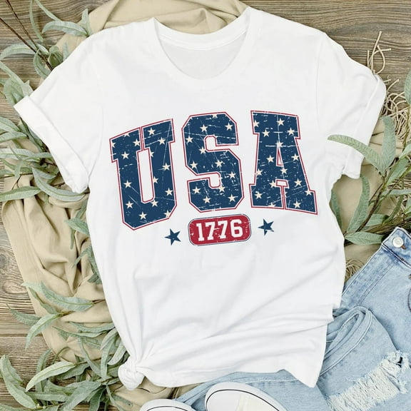 Sam Soft USA 1776 Shirt, 4th of July Shirt, America EST 1776 Tee, American Independence Day Apparel, Fourth of July T-Shirt, Red White and BlueFull Size S-5XL