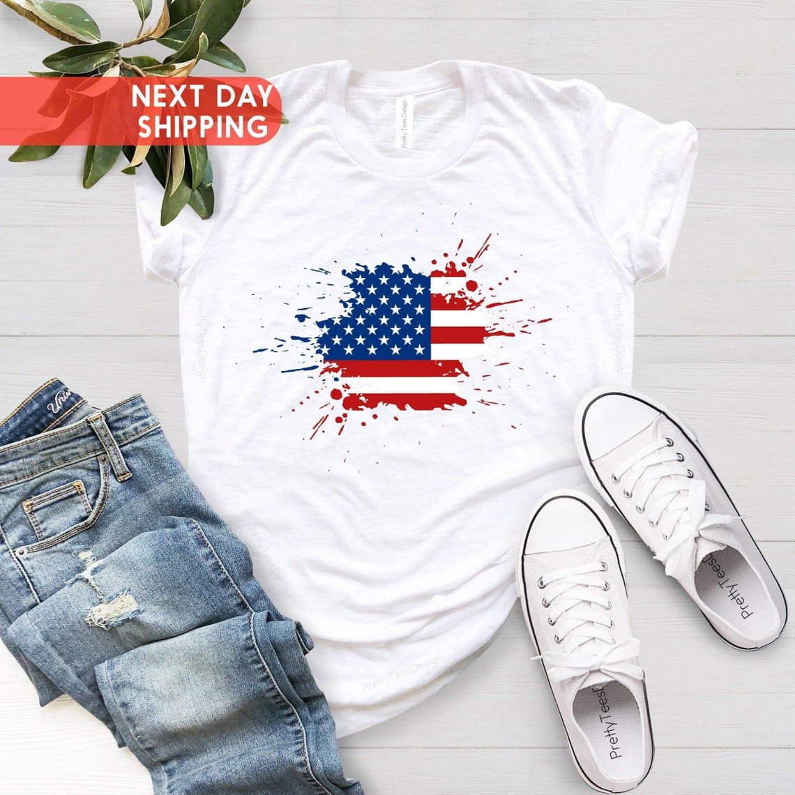 Scgirl Women's American Flag V-Neck Crop Top - 4th Of July Shirt, Red, Medium