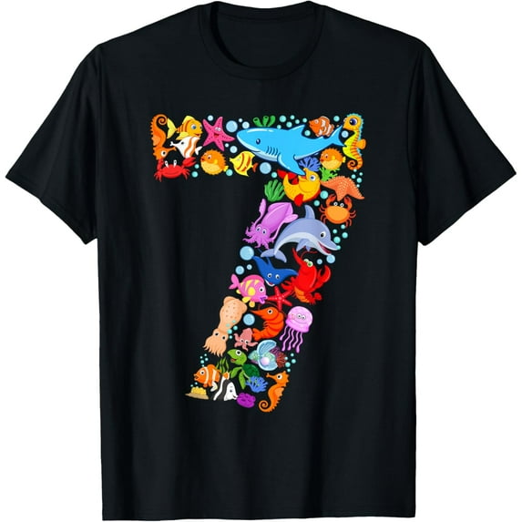 Sam Soft Under Sea 7 Seven Year 7th Birthday Party Ocean Animals T-Shirt