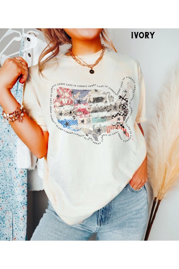 Usa America Shirt, Retro Patriotic Memorial Day 4Th Of July Shirt, Boho American Map Land Of Free Tee, July 4Th Tees Full Size S-5XL