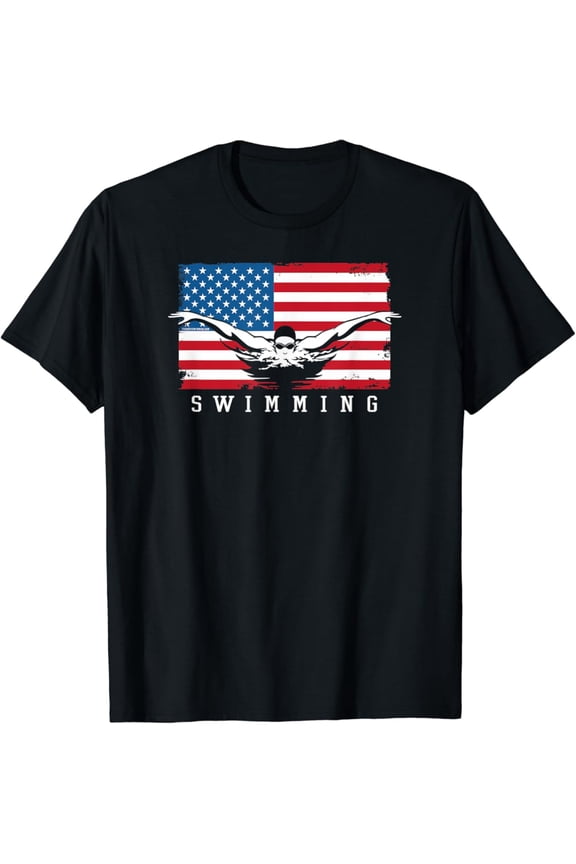 Usa Swimming Us Flag With Swimmer Swim T-Shirt Unisex Cotton Tee Full Size S-5XL