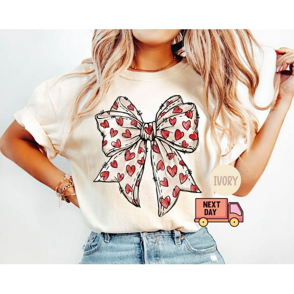 Sam Soft Valentine's Day Coquette Bow shirt Heart Bow Shirt, Valentine Shirt, Valentines Day Bow Shirt, XOXO Love Shirt, Valentine Gift for Her Shirt
