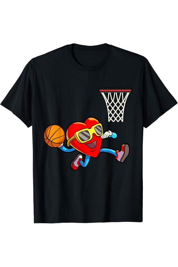 Valentines Day Men Heart Dunking Basketball T-Shirt Full Size S-5Xl
