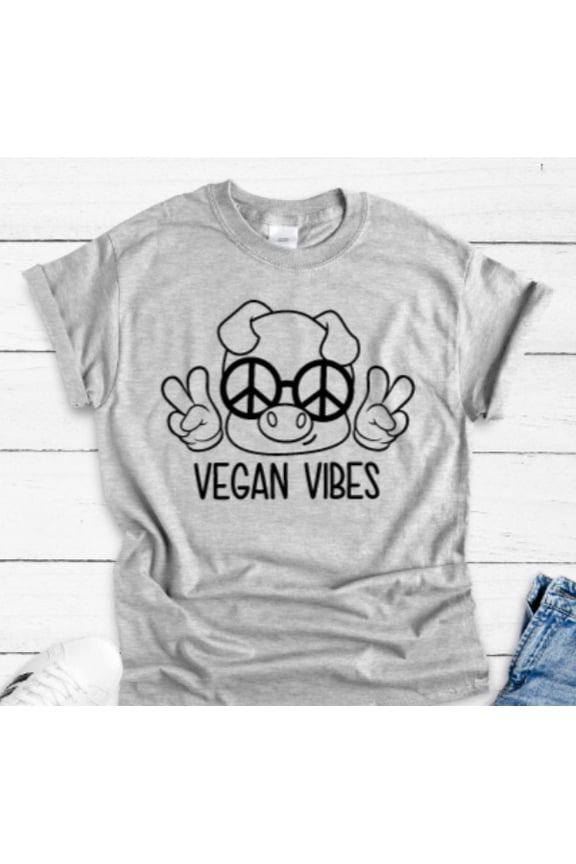 Vegan Vibes Gray Unisex Short Sleeve T-Shirt Unisex Cotton Tee, Full Size S-5XL