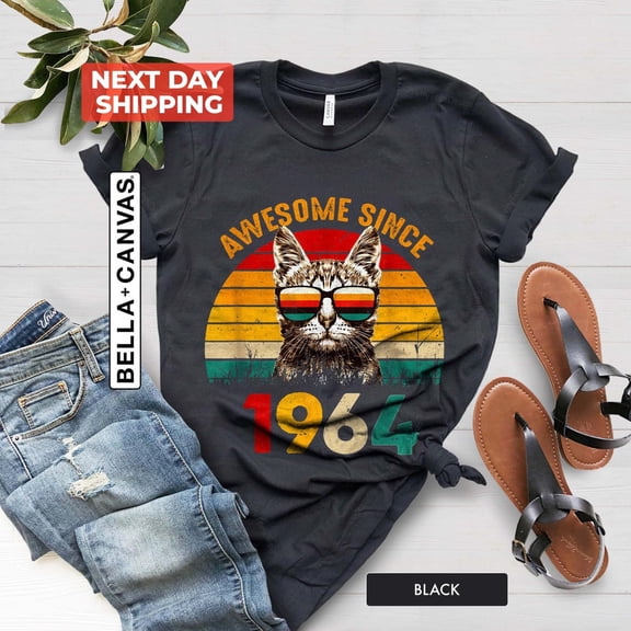 Sam Soft Vintage 1964 Retro Cat Shirt, 61st Birthday Gift For Men, Awesome Since 1964 Shirt, 61st Birthday Gift For Woman, 1964 Vintage Shirt