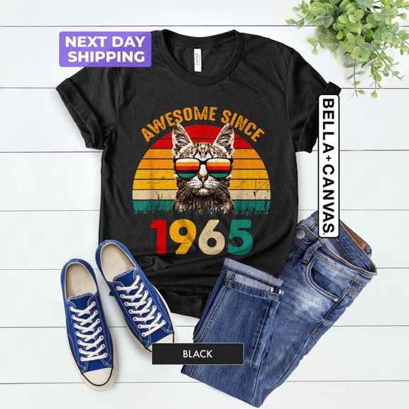 Sam Soft Vintage 1965 Retro Cat Shirt, 60th Birthday Gift For Men, Awesome Since 1965 Shirt, 60th Birthday Gift For Woman, 1965 Vintage Shirt