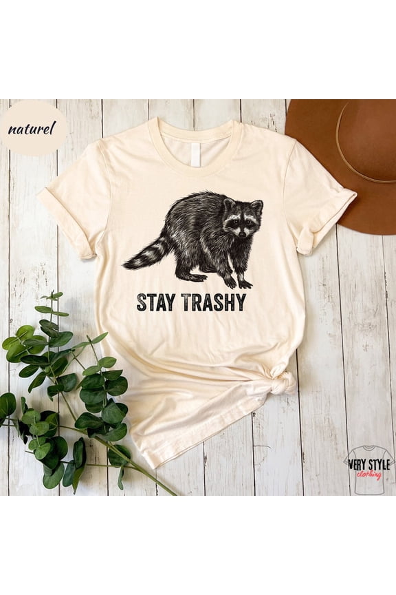 Vintage 90s Racoon Shirt | Retro Y2k Boho Aesthetic, Cute Stay Trashy T Shirt, Fun T-Shirts, Cottagecore, Oversized Tee
