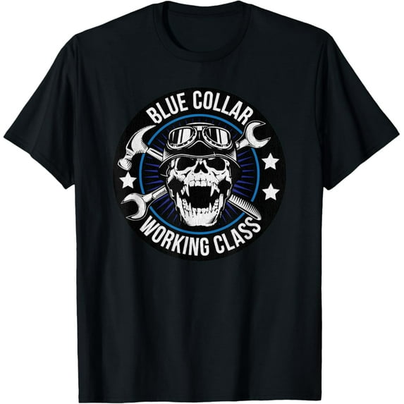 Sam Soft Vintage Blue Collar Working Class Skull Round Mechanic T-Shirt Full Size S-5Xl