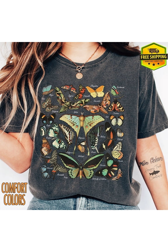 Vintage Butterfly Shirt, Moth Aesthetic T Shirt, Nature Lover T-Shirt, Soft Tee, Gift For Her, Plus Size TShirts, Boho TShirt