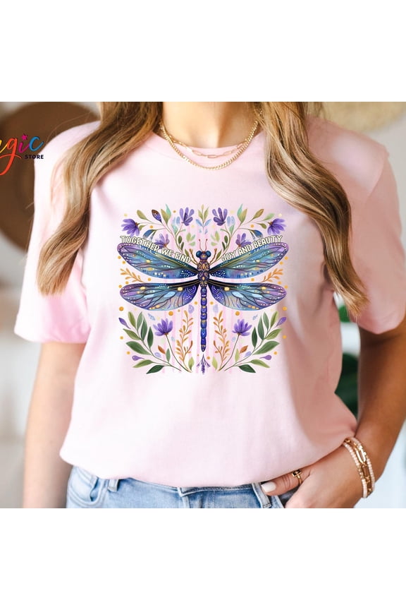 Vintage Dragonfly T-Shirt, Boho Dragonfly Shirt, Floral Insect Tee,Together Dragonfly Shirt, Gift for Nature Lover,Dragonfly Shirt for Women