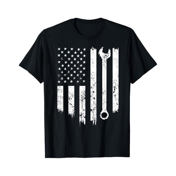 Sam Soft Vintage Mechanic Distressed American Flag Gift For Men T-Shirt Full Size S-5Xl