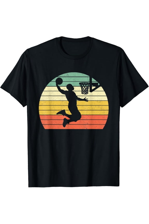 Vintage Retro Basketball Dunk Shirt Sunset Colorful Men T-Shirt Full Size S-5Xl