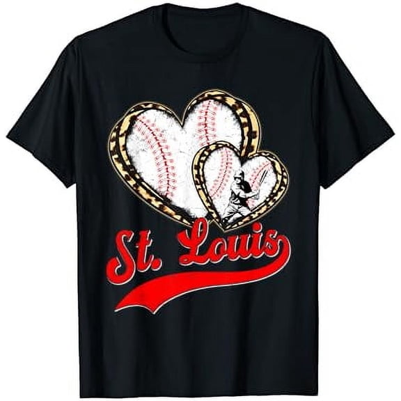 Sam Soft Vintage St. Louis Baseball Leopard Heart Baseball Fans T-Shirt Full Size S-5Xl