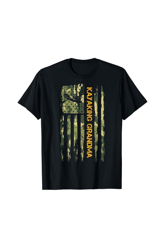 Vintage Us Camo Flag Proud Kayaking Grandma Kayak Silhouette T-Shirt, Gift For Friend, Full Size S-5Xl