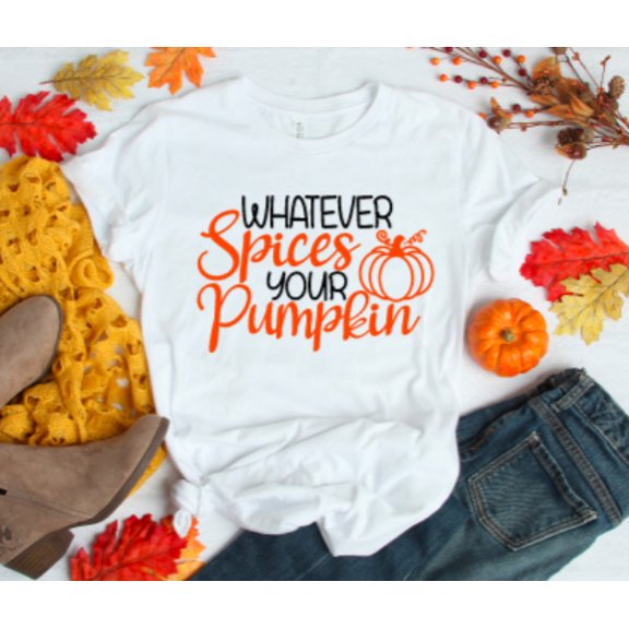 Sam Soft Whatever Spices Your Pumpkin, Fall, Unisex White, Short Sleeve T-Shirt Unisex Cotton Tee, Full Size S-5XL