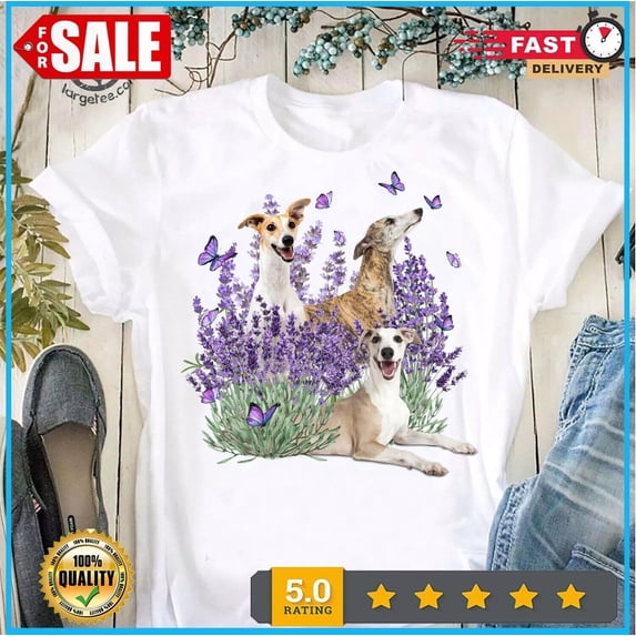 Sam Soft Whippet And Gorgeous Purple Flower T-Shirt S-5Xl