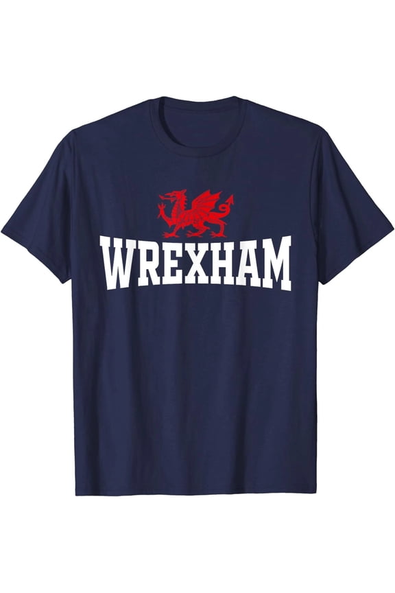 Wrexham Wales Red Dragon Wrecsam Cool England Unisex Navy T-Shirt Unisex Cotton Tee, Full Size S-5XL