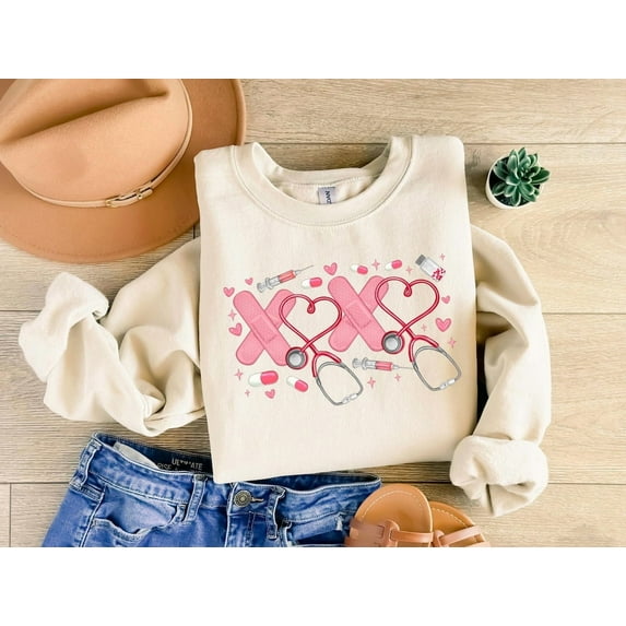Sam Soft Xoxo Nurse Sweatshirt, Love Nurse Shirt, Heart Stethoscope Sweatshirt, Retro Love Shirt, Nurse Life Shirt, Love Coquette Shirt