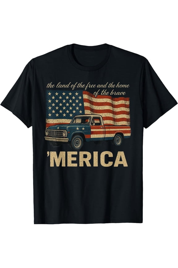 vintage Classic Truck Merica American flag usa 4th of july T-Shirt, Unisex Tees All Size S-5XL