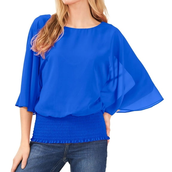 Sam and Jess Womens Butterfly Sleeve Smocked Waist Blouse