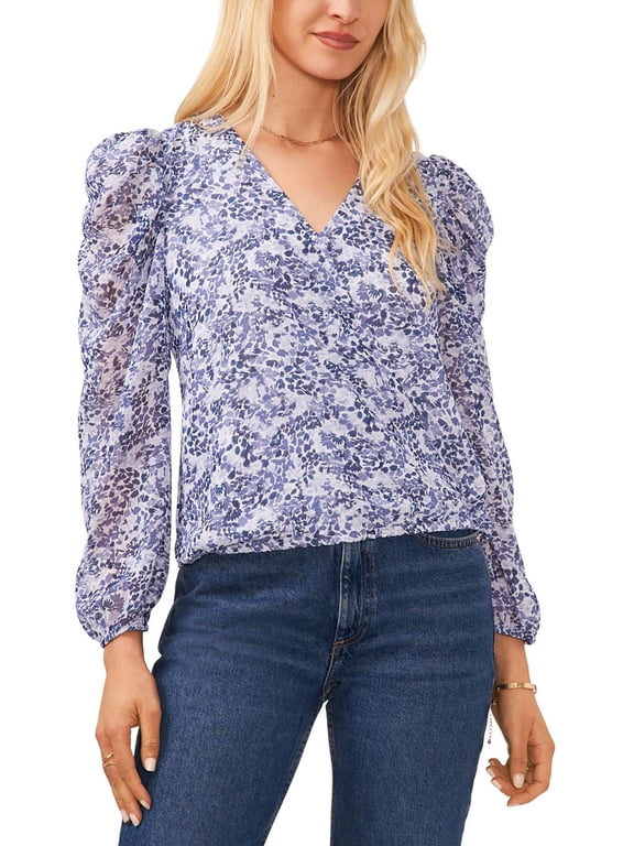 Sam and Jess Womens Floral Print Puff Sleeves Pullover Top