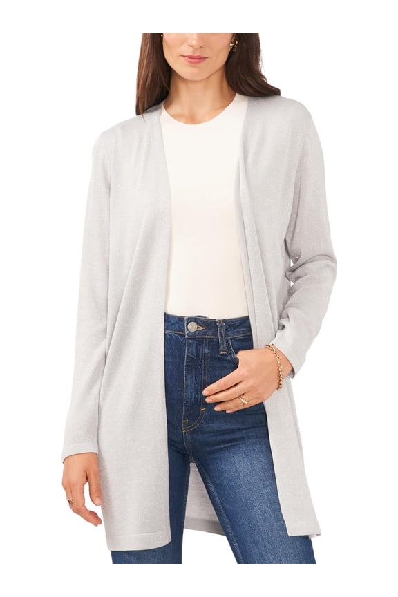 Sam Jess Womens Shine Open Front Cardigan Silver L