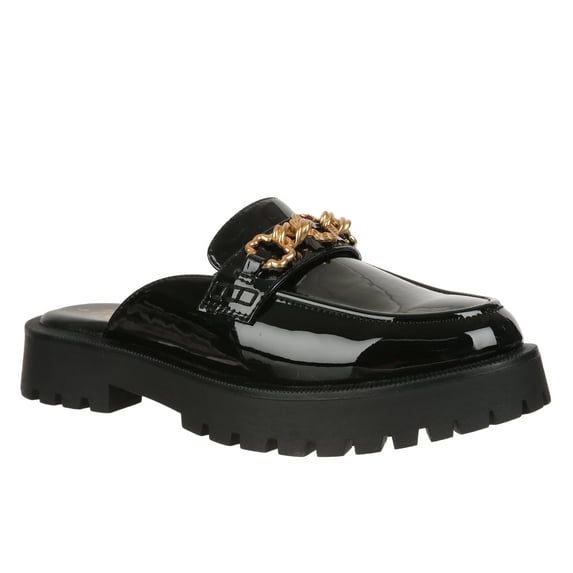 Sam and Libby Women's Reese Lug Sole Mule Loafers, Round Toe Black, Size 6