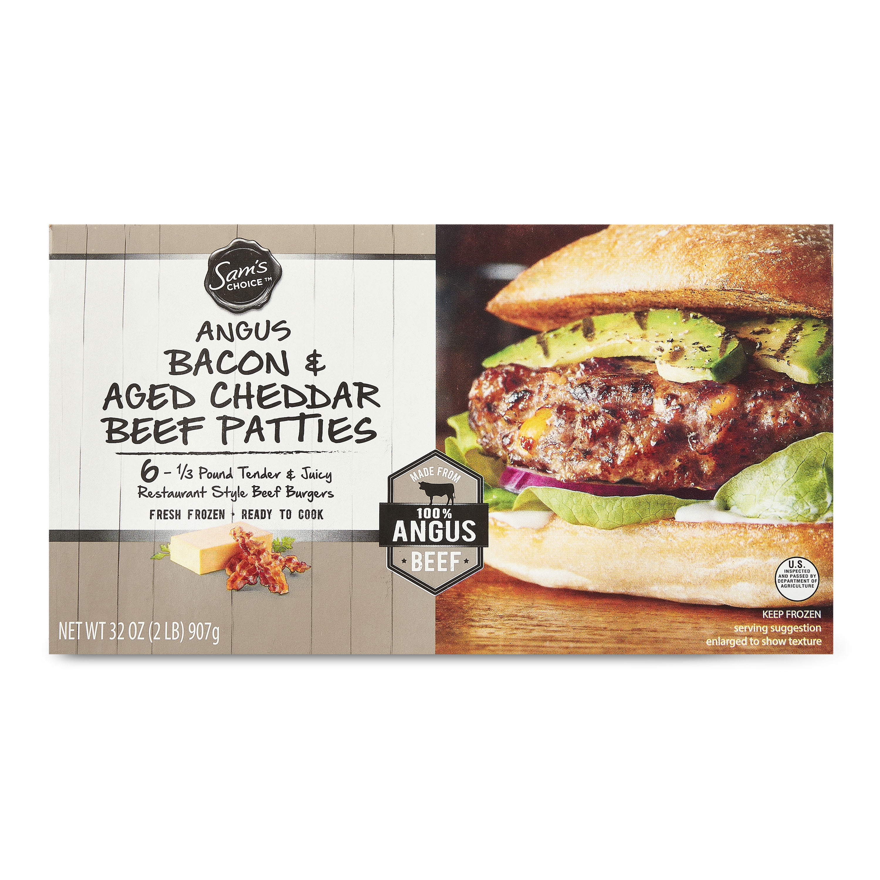 Sam's Choice Angus Bacon & Aged Cheddar Beef Patties, 6 - 1/3 Pound