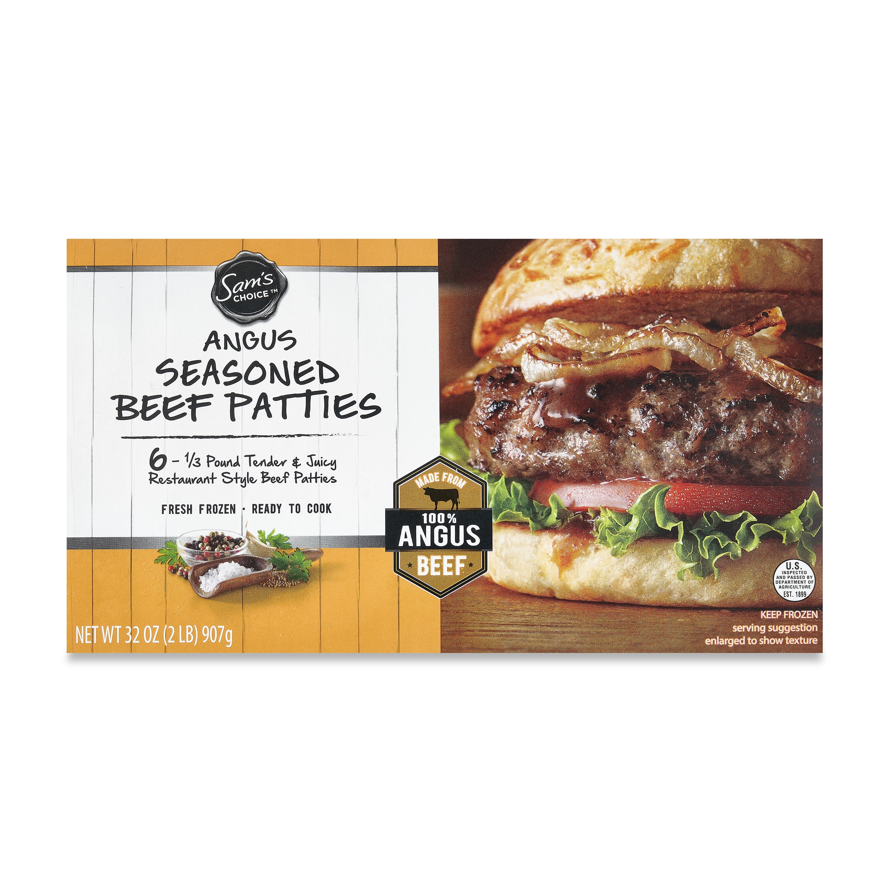 Sam's Choice Angus Seasoned Beef Patties, 1/3 Pound Beef Patties, Pound ...