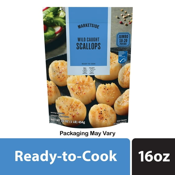 Marketside Frozen Wild Caught Sea Scallops, 1 lb. Plastic Bag 16 Pieces